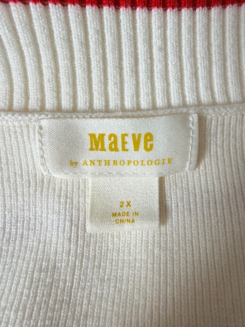 Maeve Anthropologie Ribbed Cream Cardigan Red Piping Varsity Preppy Size 2X - Picture 9 of 10